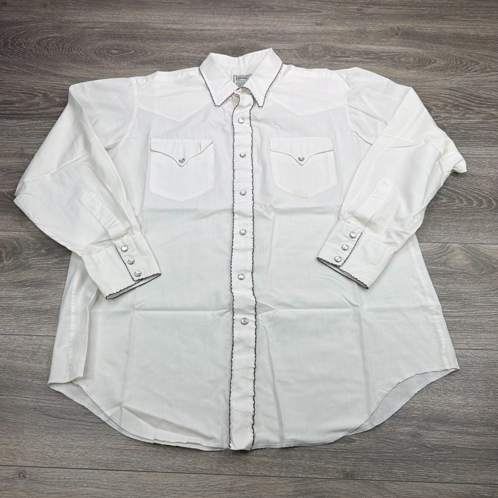 Vintage H Bar C Shirt Mens 17 35 White Pearl Snap Western Cowboy Ranchwear USA
